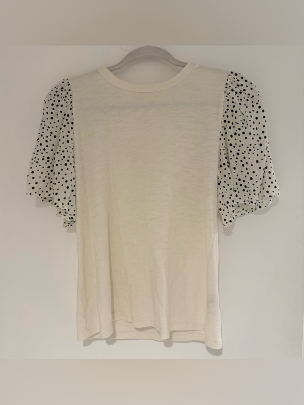 T. La White Ruffle Sleeve Polka Dot T-Shirt NWOT